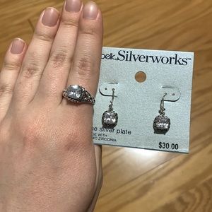 Belk Silverworks Ring and Earring Square CZ Set